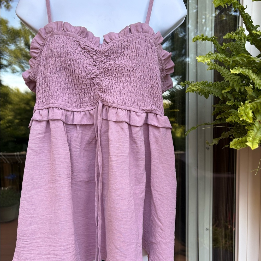 Bibi Lavendar Ruffled Smocked Top XL